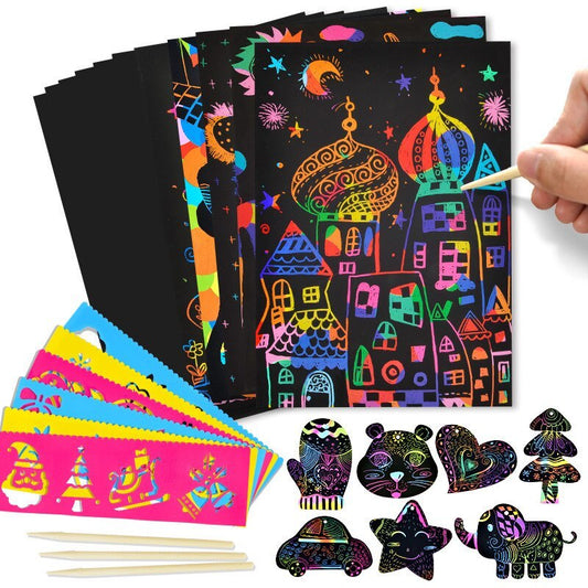 50Pcs Scratch Paper Art Set for Kids, Magic Color DIY Arts and Crafts Kit