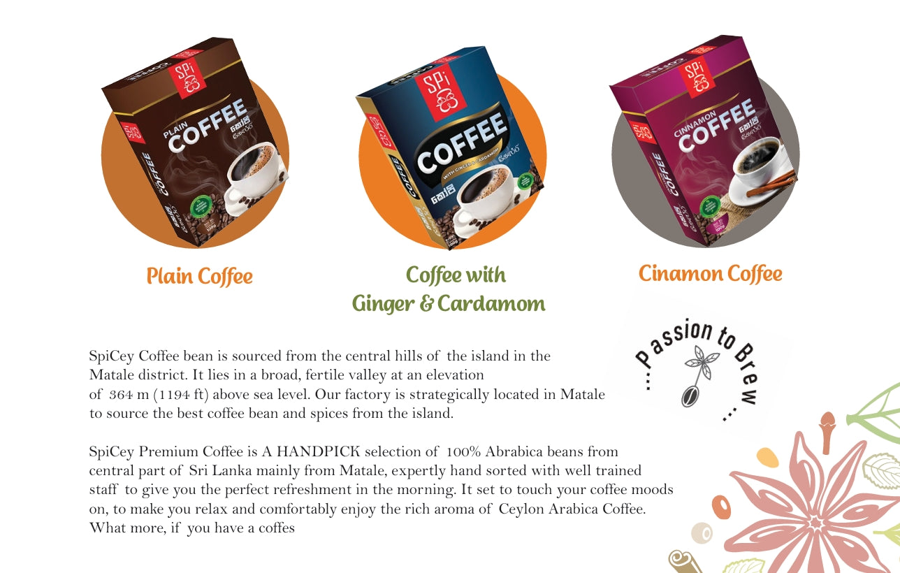 Ceylon Coffee With Cinnamon & Cardamom Premium Organic 100% Coffee 100g - SpiCey Brand