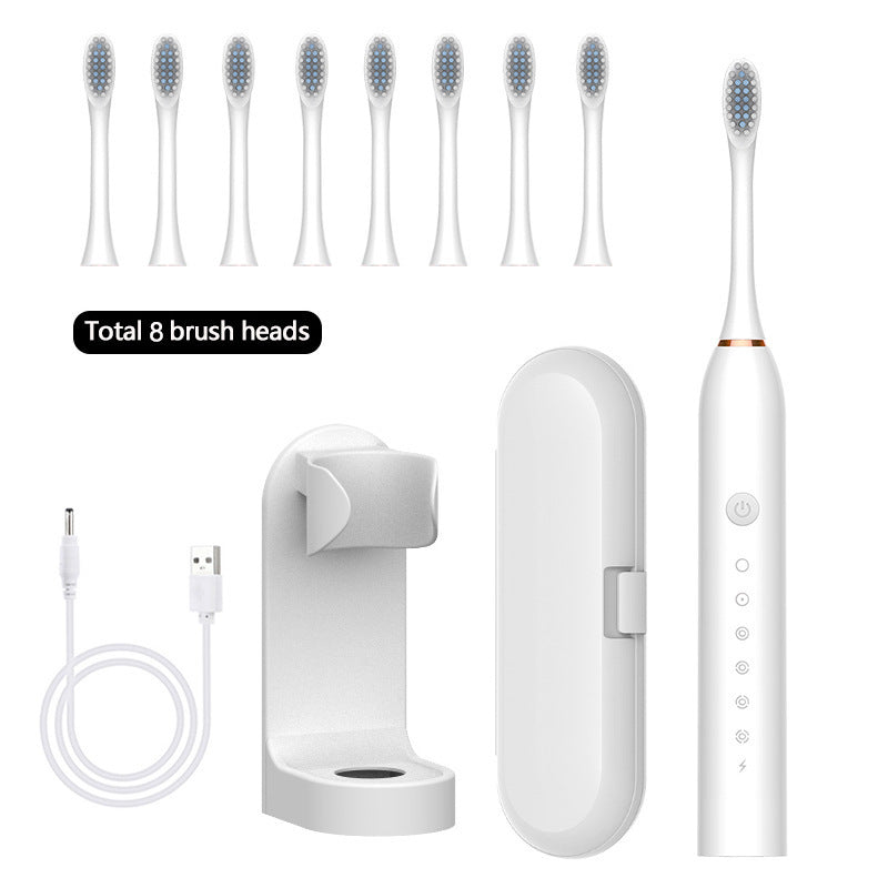 Ultrasonic Electric Toothbrush Rechargeable Universal Soft Brush with 8 Brush Head