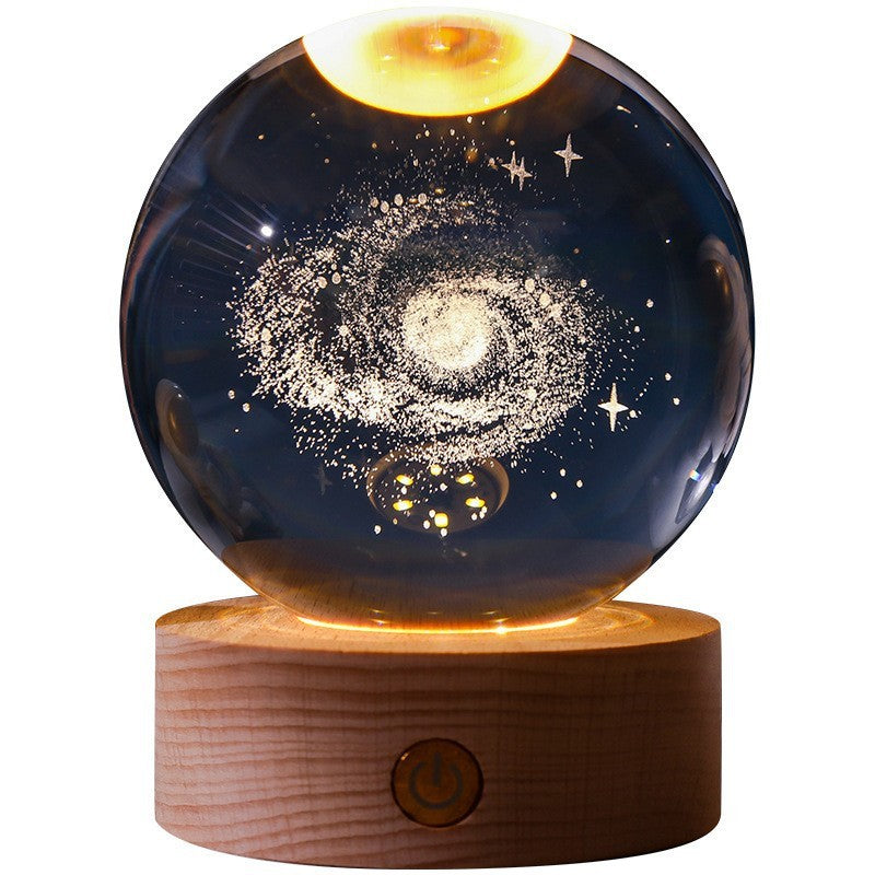 Crystal Ball 3D Inner Carved Solar System Glowing Night Lights Warm Bedside Light Festival And Kid Gift Night Lamp